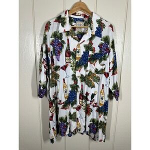 Island Collection Shirt Mens XXL White Wine Grapes Rayon Button Up Tropical 7625